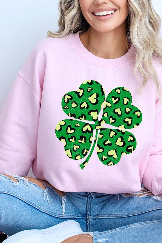 Four Leaf Clover Graphic Fleece Sweatshirt